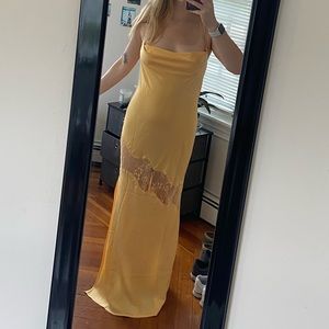 Chandra Dress — lace detail lemon maxi dress